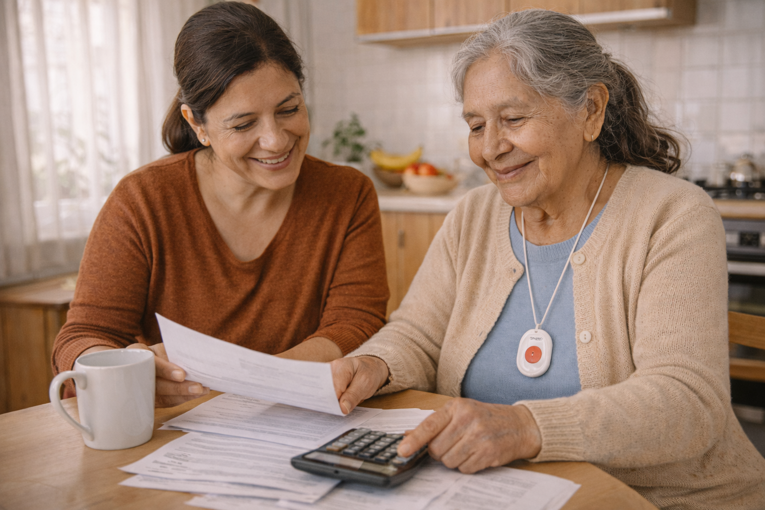 Familia peruana planificando el presupuesto para el cuidado del adulto mayor
