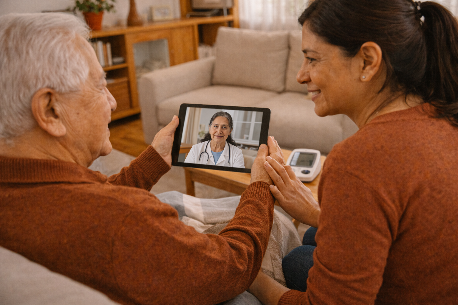 Adulto mayor en consulta de telemedicina